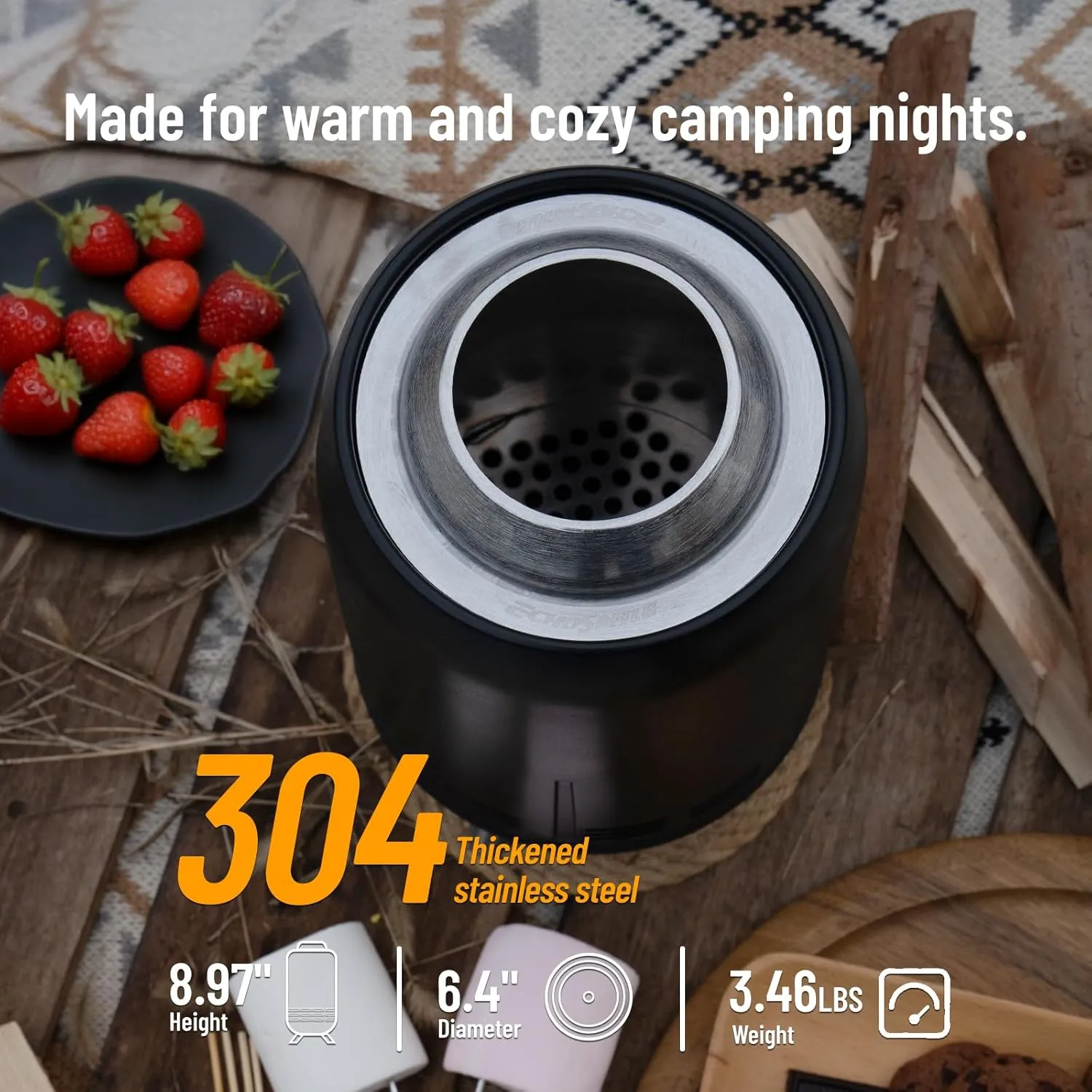 7 Inch Tabletop Fire Pit with Stand Smokeless 304 Stainless Steel Fire Pit for Camping Outdoor & Patio-Wood Burning or Pellet Fueled Portable Bonfire