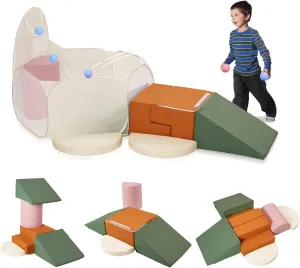 7 Pieces PU Leather Foam Climbing Blocks with Large Ball Pit,Soft Play Set for Toddlers,Kids Indoor Climbers & Play Structures with Pop Up Foldable Ball Pit,Colorful（Balls Not Included