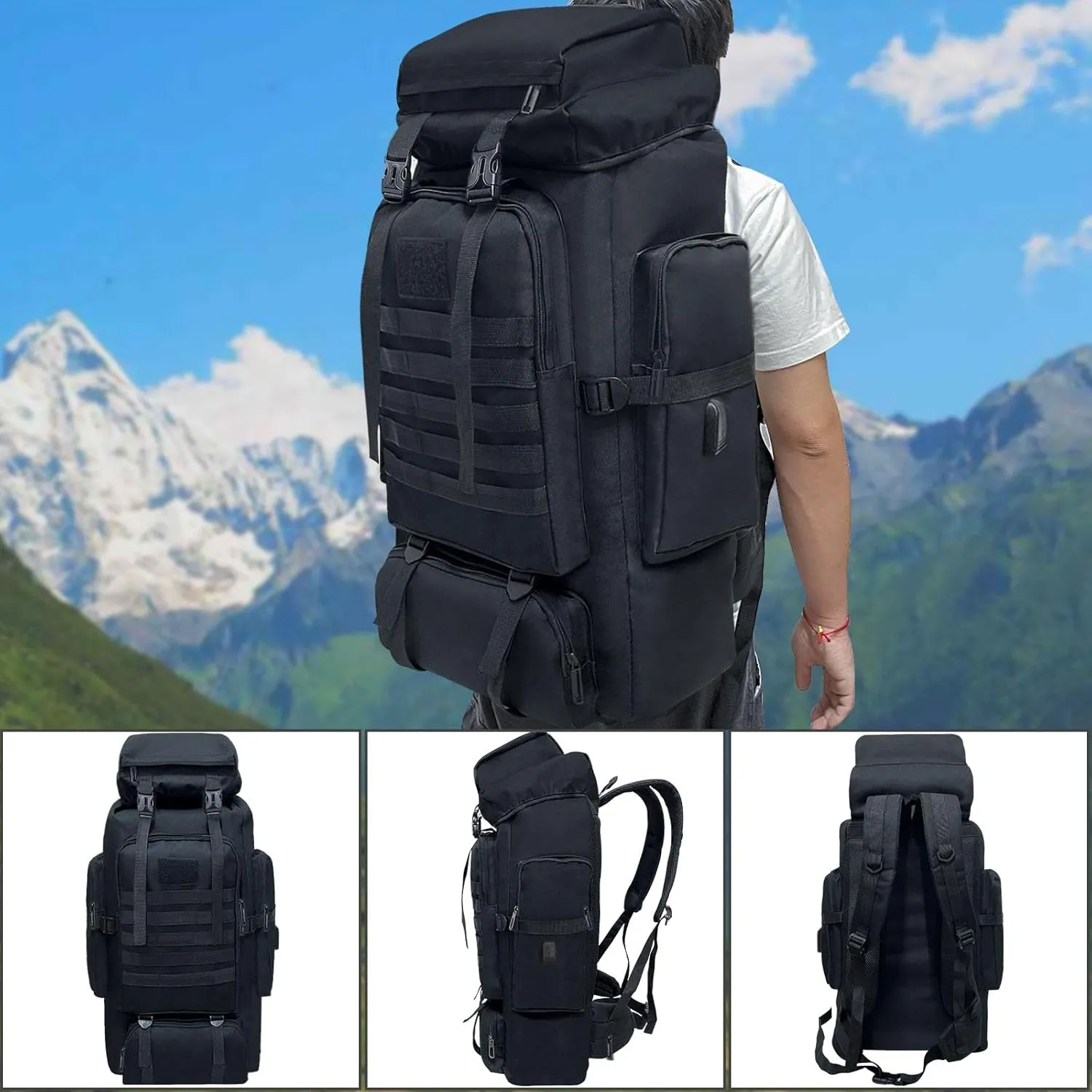 80L 100 Liters Camping Hiking Military Tactical Backpack,Water Resistant Large Travel Daypacks Outdoor MOLLE Rucksack
