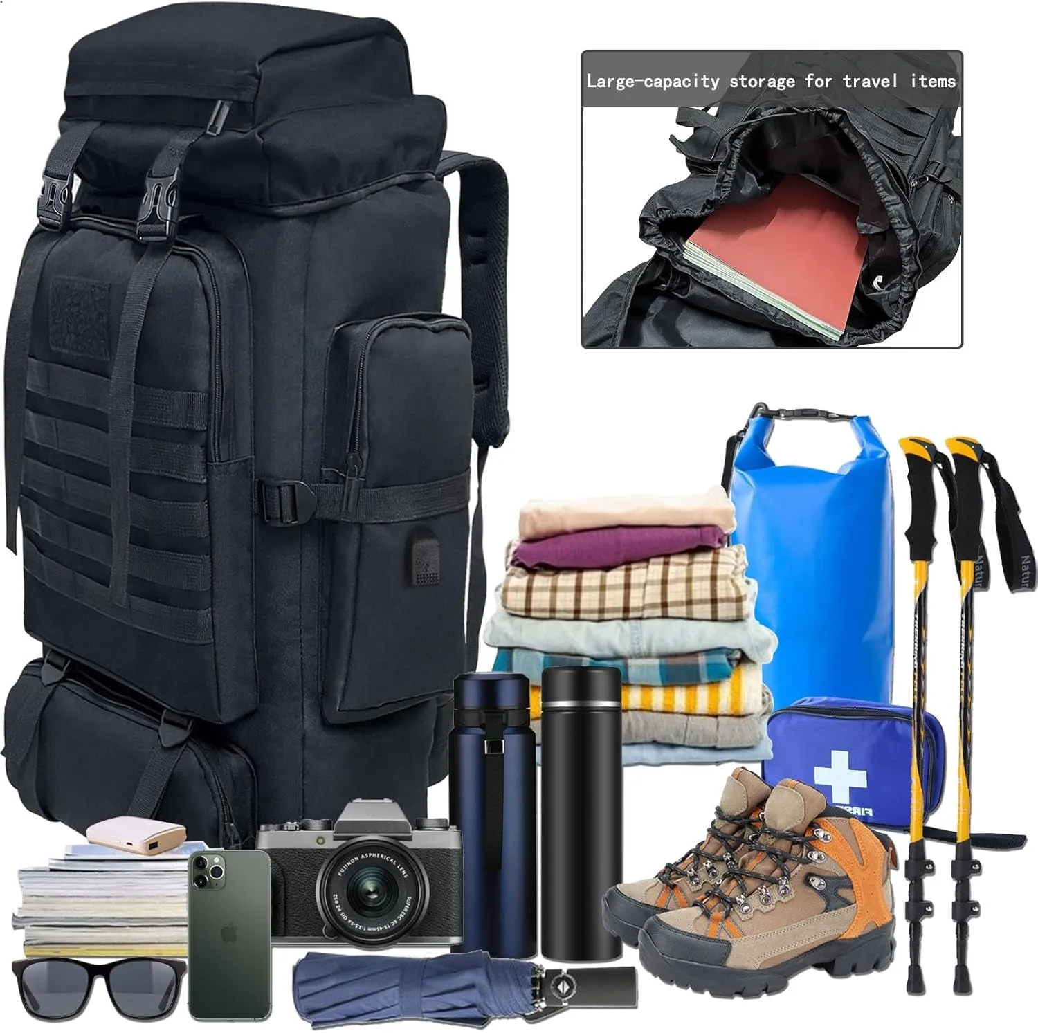 80L 100 Liters Camping Hiking Military Tactical Backpack,Water Resistant Large Travel Daypacks Outdoor MOLLE Rucksack