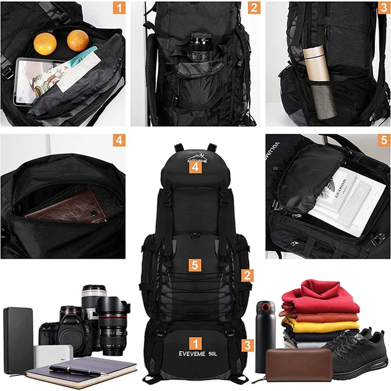80L 90L large camping backpack travel bag men and women luggage hiking shoulder bags outdoor climbing trekking