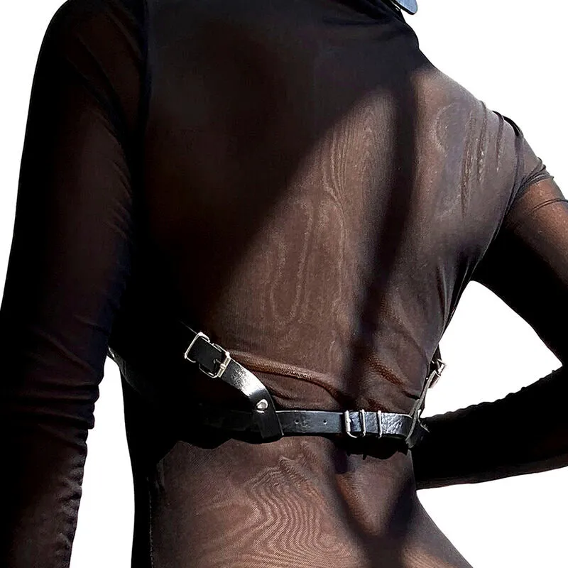 Adjustable Black Leather Chest Harness