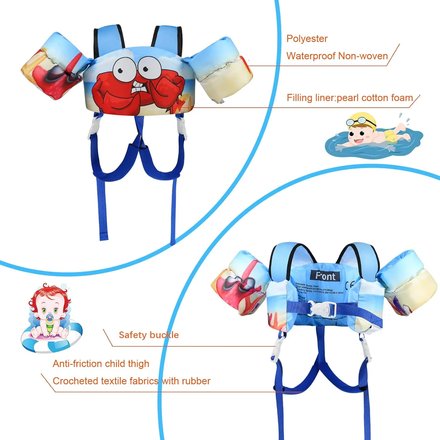 Adjustable Kids Swim Vest for Baby Swimming Training,Infant Baby Vest Swim Aid for 22-66 Pounds Boy and Girl