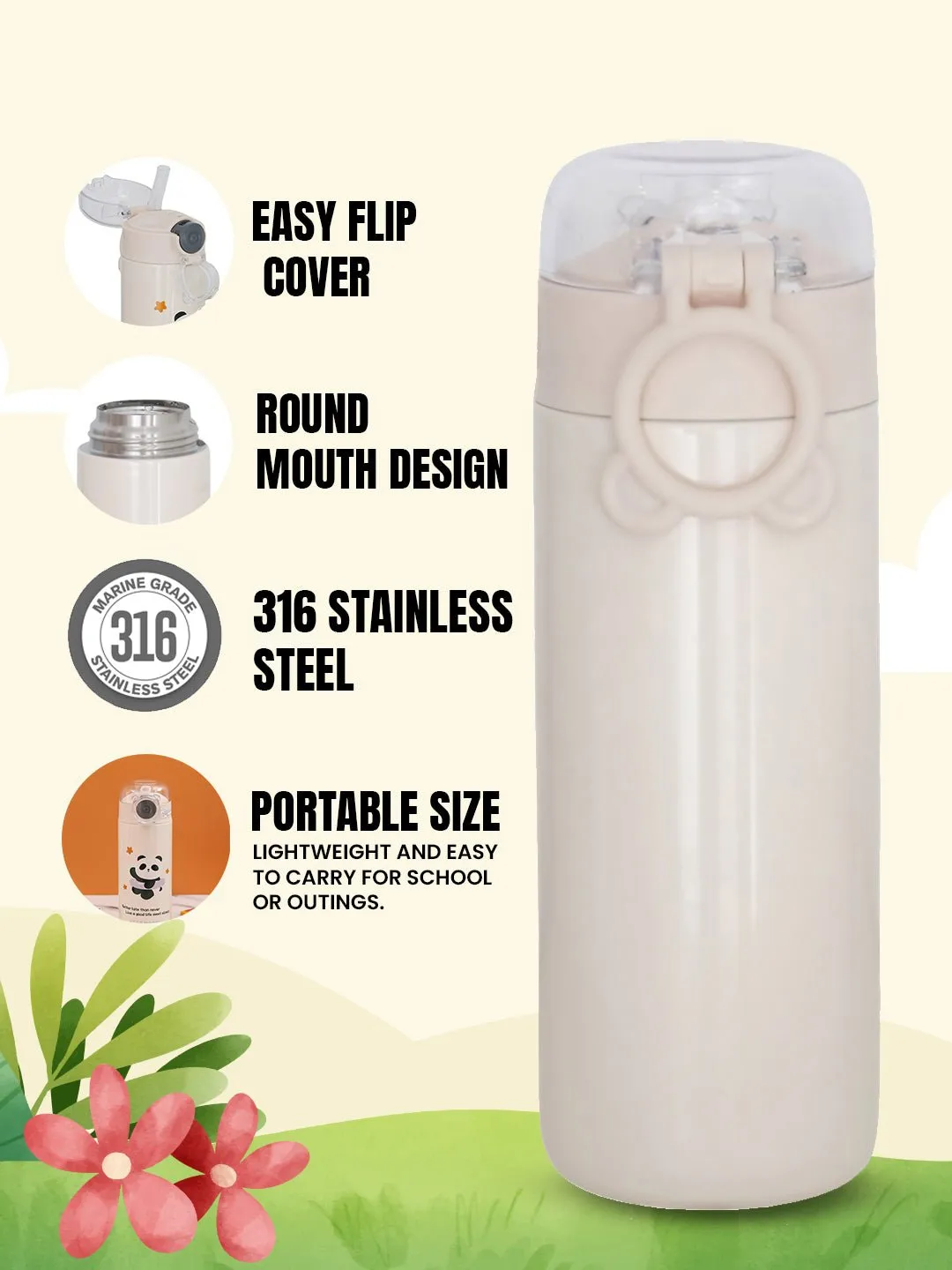 Adorable Panda Insulated Hot & Cold Stainless Steel Sipper Bottle – 500 ML