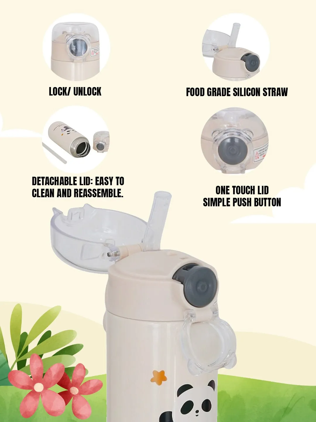 Adorable Panda Insulated Hot & Cold Stainless Steel Sipper Bottle – 500 ML