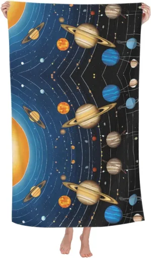 Adult Beach Outer Space Solar System Towel, Swimming Sports Quick Dry Beach Towel