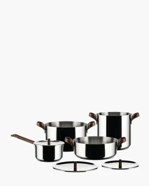 Alessi PU100S7 Edo cookware set 7 stainless steel with 3 lids