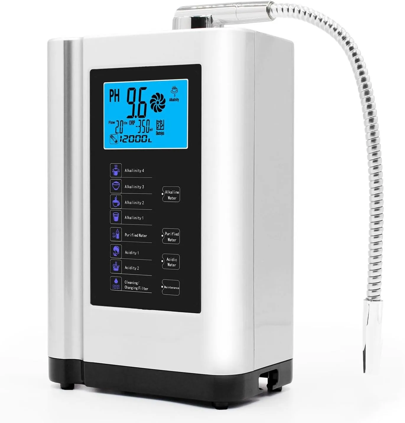 Alkaline Electrolyzed Water Machine, Ph 3.5-10.5 Alkaline Acidic Hydrogen Water Purifier, Up to -600mv Orp, 7 Water Settings, Automatic Cleaning, Smart Voice,White-220V