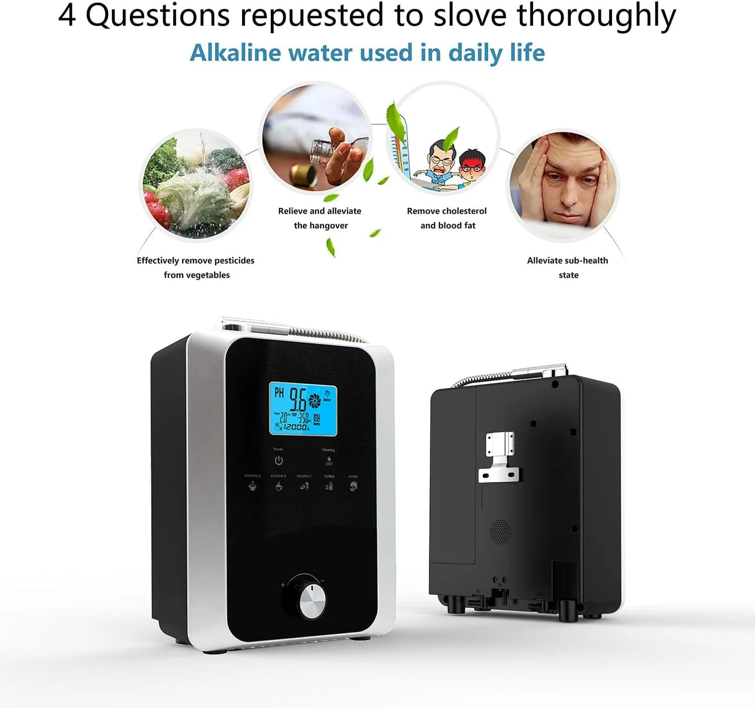 Alkaline Electrolyzed Water Machine,Ph2.8-11.0alkaline Acidic Hydrogen Water Purifier,Up To-700mv Orp,7 Water Settings,Automatic Cleaning,Smart Voice,110V