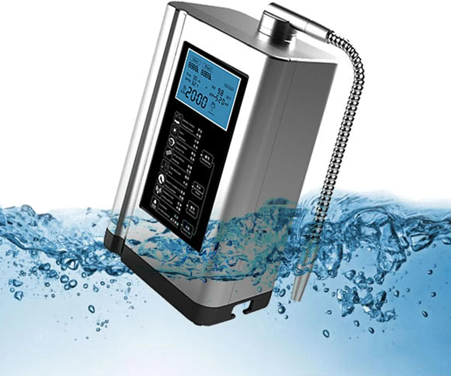 Alkaline Water Ionizer, Up to -600mv Orp, Ph 3.5-10.5 Water Purifier, Home Alkaline Water Filter with 7 Water Settings, 8000 Liters per Filter, Automatic Cleaning, Smart Voice,silver-110V