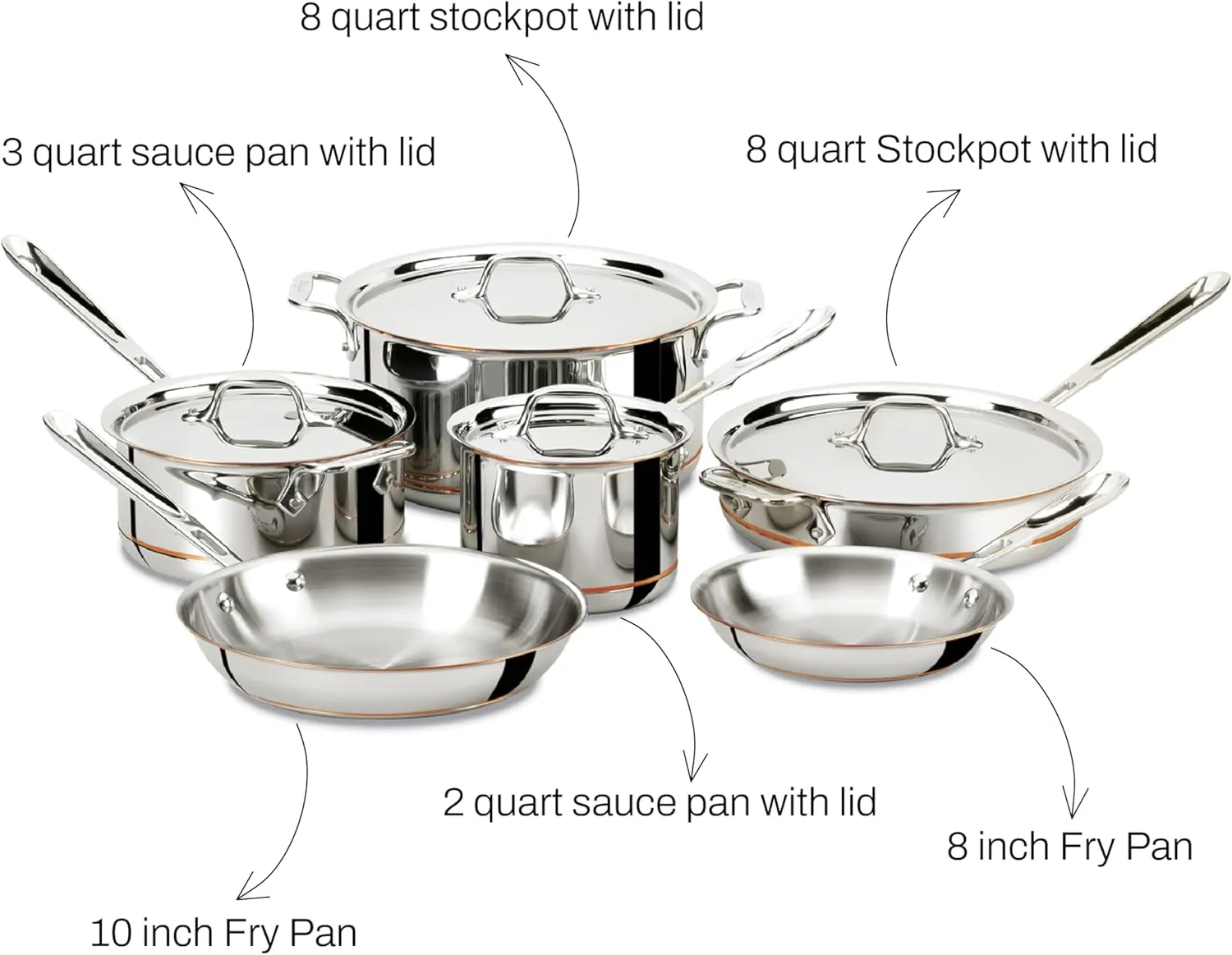 All-Clad Copper Core 5-Ply Stainless Steel Cookware Set 10 Piece Induction Oven Broiler Safe 600F Pots and Pans Silver