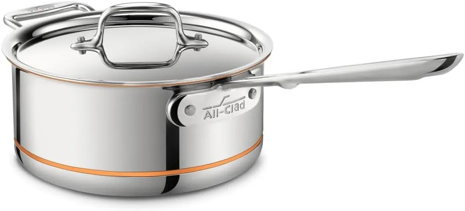 All-Clad Copper Core 5-Ply Stainless Steel Sauce Pan 3 Quart Induction Oven Broiler Safe 600F Pots and Pans, Cookware Silver