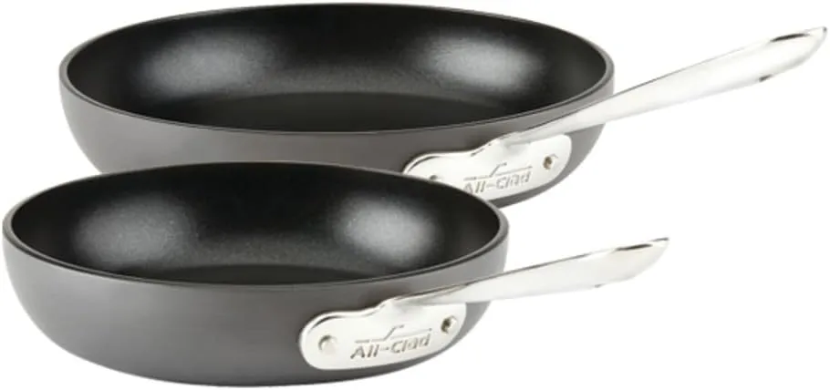 All-Clad D3 3-Ply Stainless Steel Cookware Set 10 Piece Induction Oven Broil Safe 600F Pots and Pans & HA1 Hard Anodized Nonstick 2 Piece Fry Pan Set 8, 10 Inch Induction Pots and Pans, Cookware Black