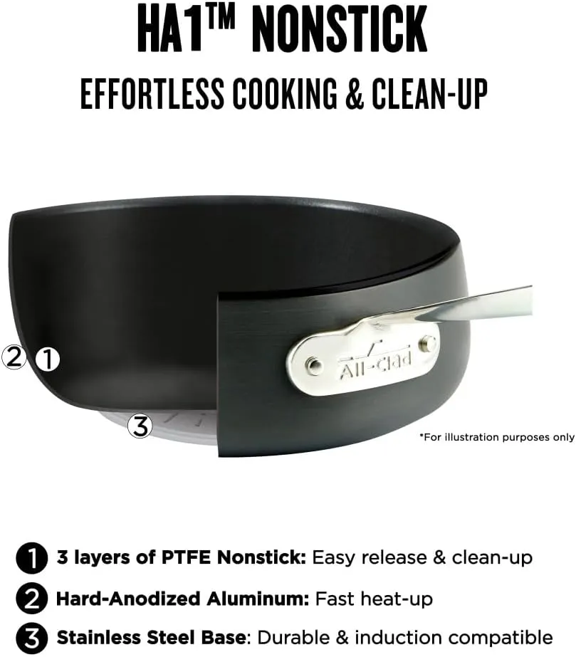 All-Clad D3 3-Ply Stainless Steel Cookware Set 10 Piece Induction Oven Broil Safe 600F Pots and Pans & HA1 Hard Anodized Nonstick 2 Piece Fry Pan Set 8, 10 Inch Induction Pots and Pans, Cookware Black