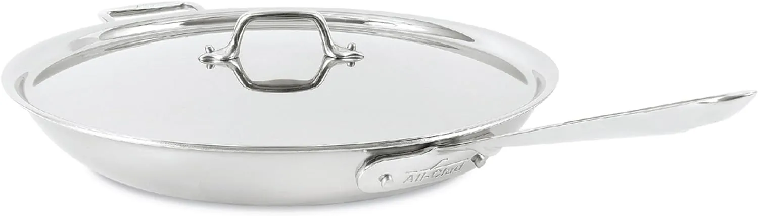 All-Clad D5 5-Ply Brushed Stainless Steel Fry Pan With Lid, 14 Inch, Compatible With Any Stovetop Including Induction, Oven Broiler Safe 600F, Pots and Pans, Frying Pan, Skillet, Cookware, Silver