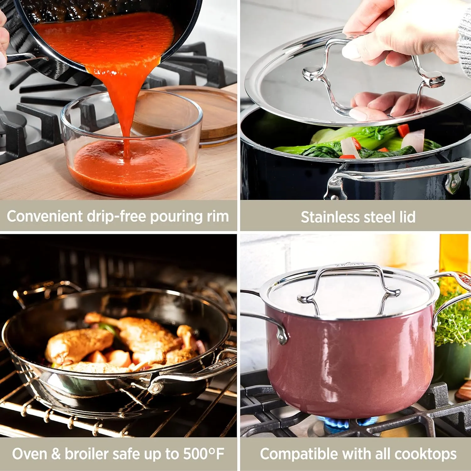 All-Clad FUSIONTEC Natural Ceramic with Steel Core Soup Pot with Lid, 4 quart, Rose Quartz