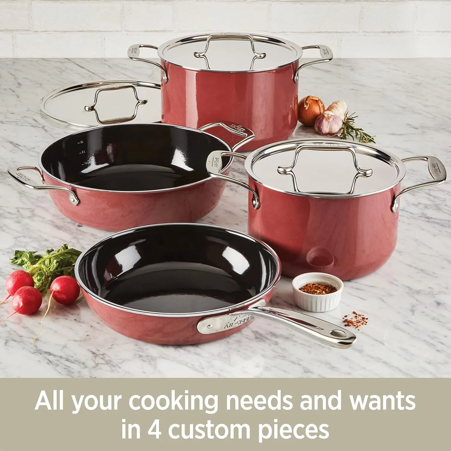 All-Clad FUSIONTEC Natural Ceramic with Steel Core Soup Pot with Lid, 4 quart, Rose Quartz