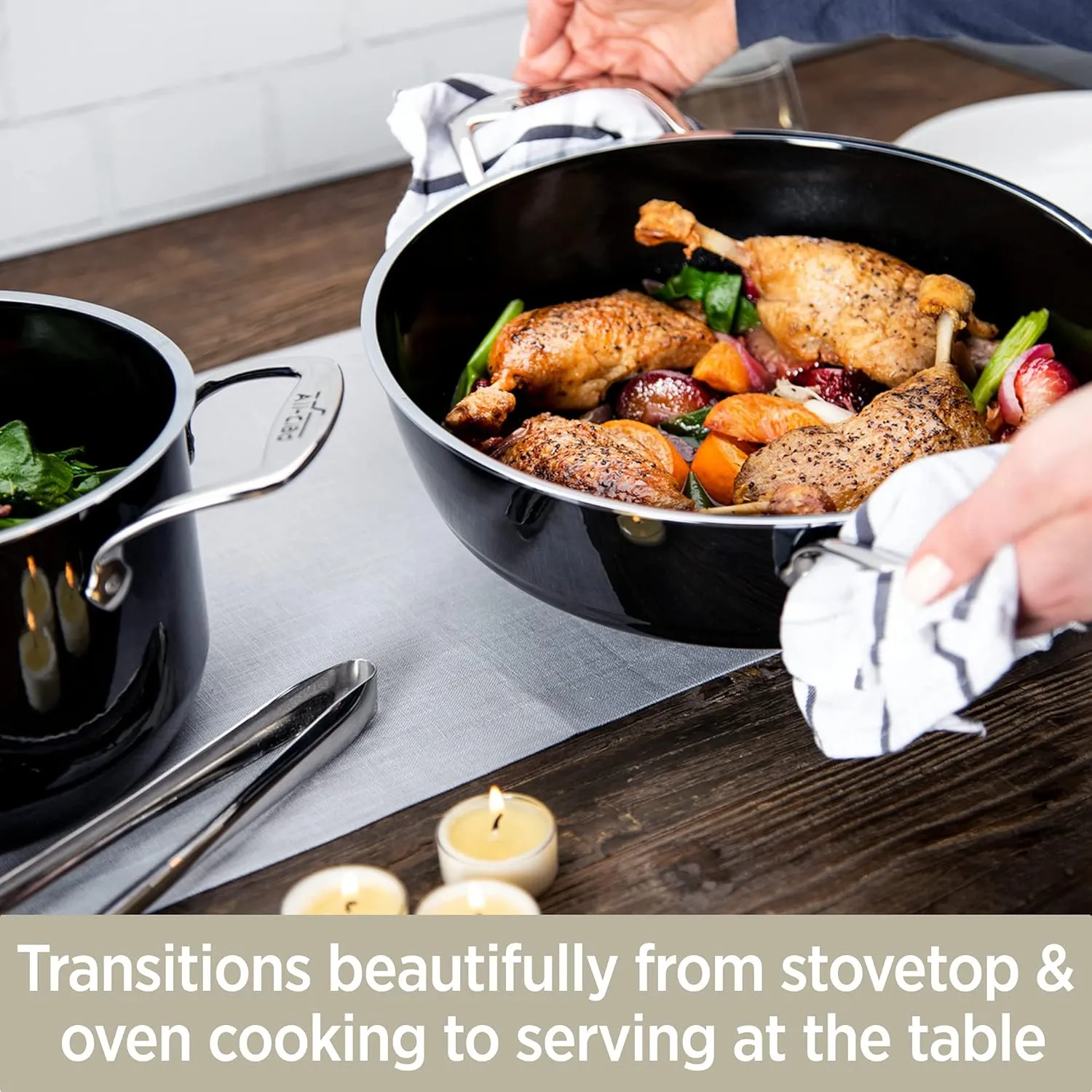 All-Clad FUSIONTEC Natural Ceramic with Steel Core Soup Pot with Lid, 4 quart, Rose Quartz