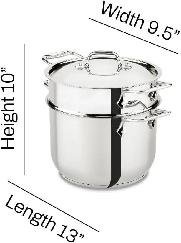 All-Clad Specialty Stainless Steel Stockpot, Multi-Pot with Strainer 3 Piece, 6 Quart Induction Oven Broiler Safe 500F Strainer, Pasta Strainer with Handle, Pots and Pans Silver
