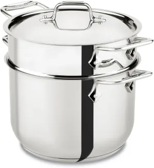All-Clad Specialty Stainless Steel Stockpot, Multi-Pot with Strainer 3 Piece, 6 Quart Induction Oven Broiler Safe 500F Strainer, Pasta Strainer with Handle, Pots and Pans Silver