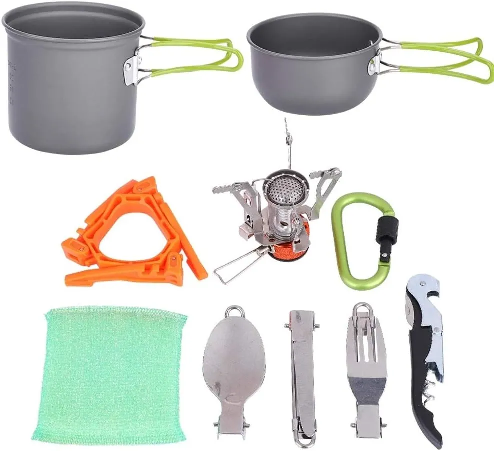 Aluminium Alloy Portable Outdoor Cooking Set Camping Hiking Cookware Picnic Stockpot Pan for 1-2 Persons Camping Hiking