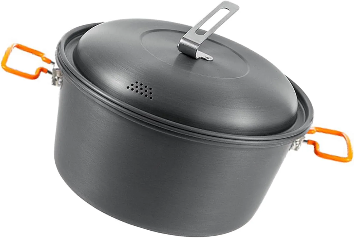Aluminum Alloy Multipurpose 4.5L Outdoor Hanging Cooking Soup Pots with Lid for Camping, Picnics and Hunting Adventure