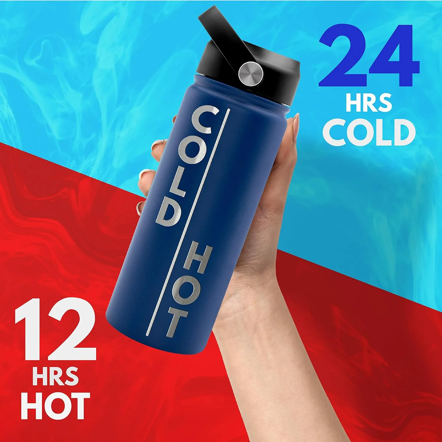 Amazing Items Personalized Water Bottle w/Straw & Lid, 32 oz - Navy Blue | Custom Stainless Steel Sports Water Bottle w/Name and Text - Double Wall, Vacuum Insulated - Rotating Handle