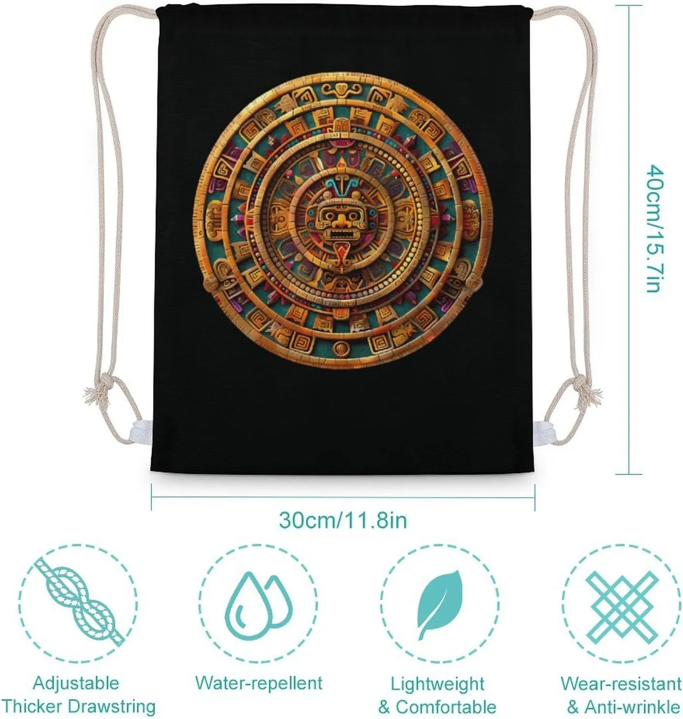Ancient Mexican Calendar Drawstring Backpack Travel String Shoulder Bag Canvas Sport Sackpack for Gym Shopping Yoga