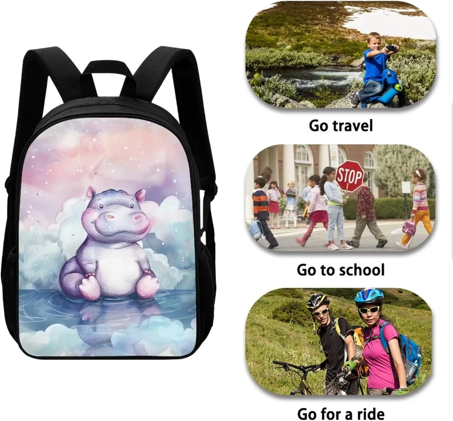Anime Hippo Cloud Star Travel Backpack Girls Boys School Bookbag Kawaii Hiking Gym Backpack 17 Inch