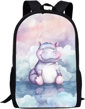 Anime Hippo Cloud Star Travel Backpack Girls Boys School Bookbag Kawaii Hiking Gym Backpack 17 Inch
