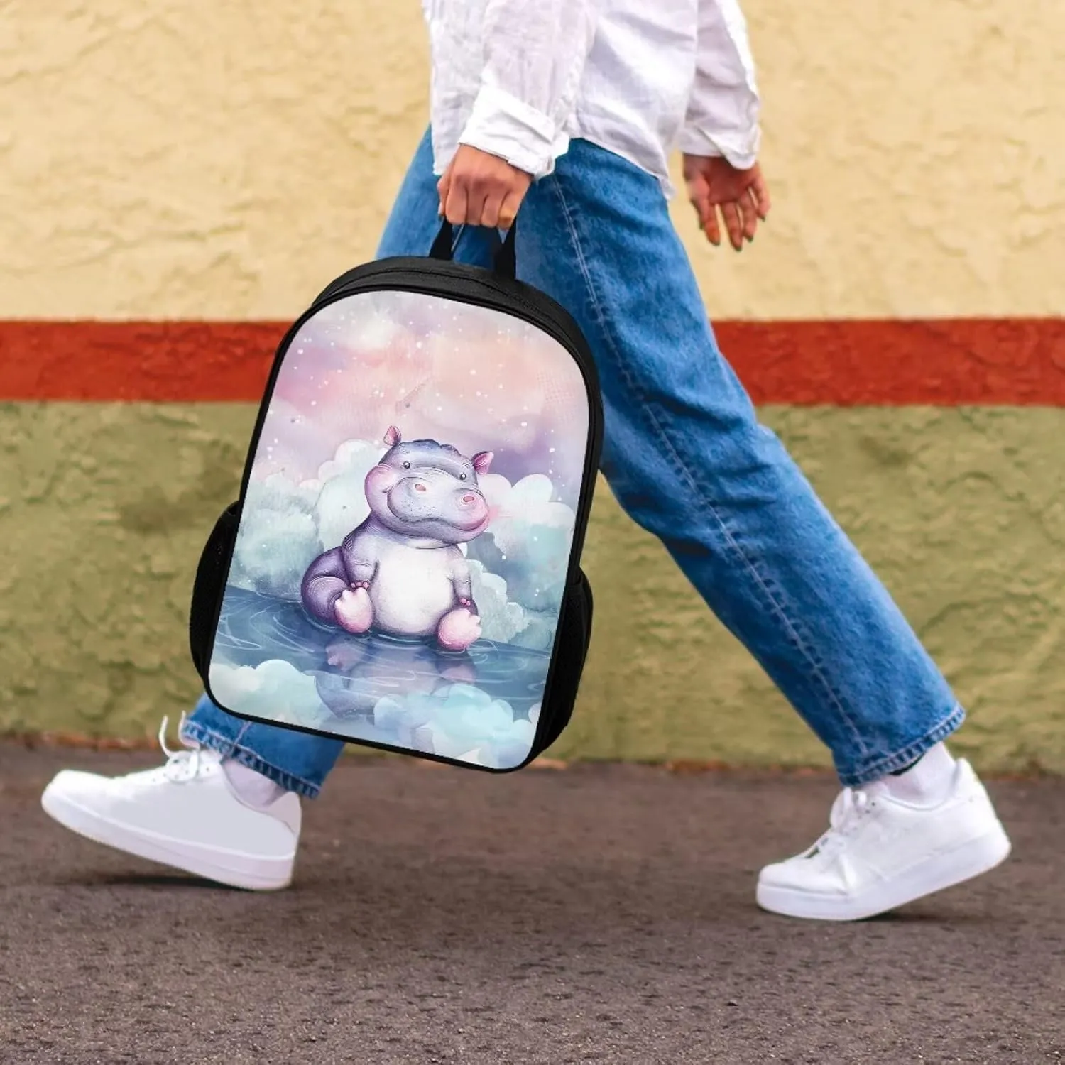 Anime Hippo Cloud Star Travel Backpack Girls Boys School Bookbag Kawaii Hiking Gym Backpack 17 Inch