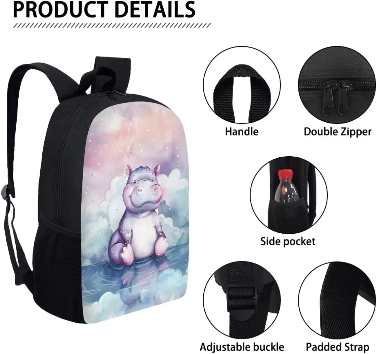 Anime Hippo Cloud Star Travel Backpack Girls Boys School Bookbag Kawaii Hiking Gym Backpack 17 Inch
