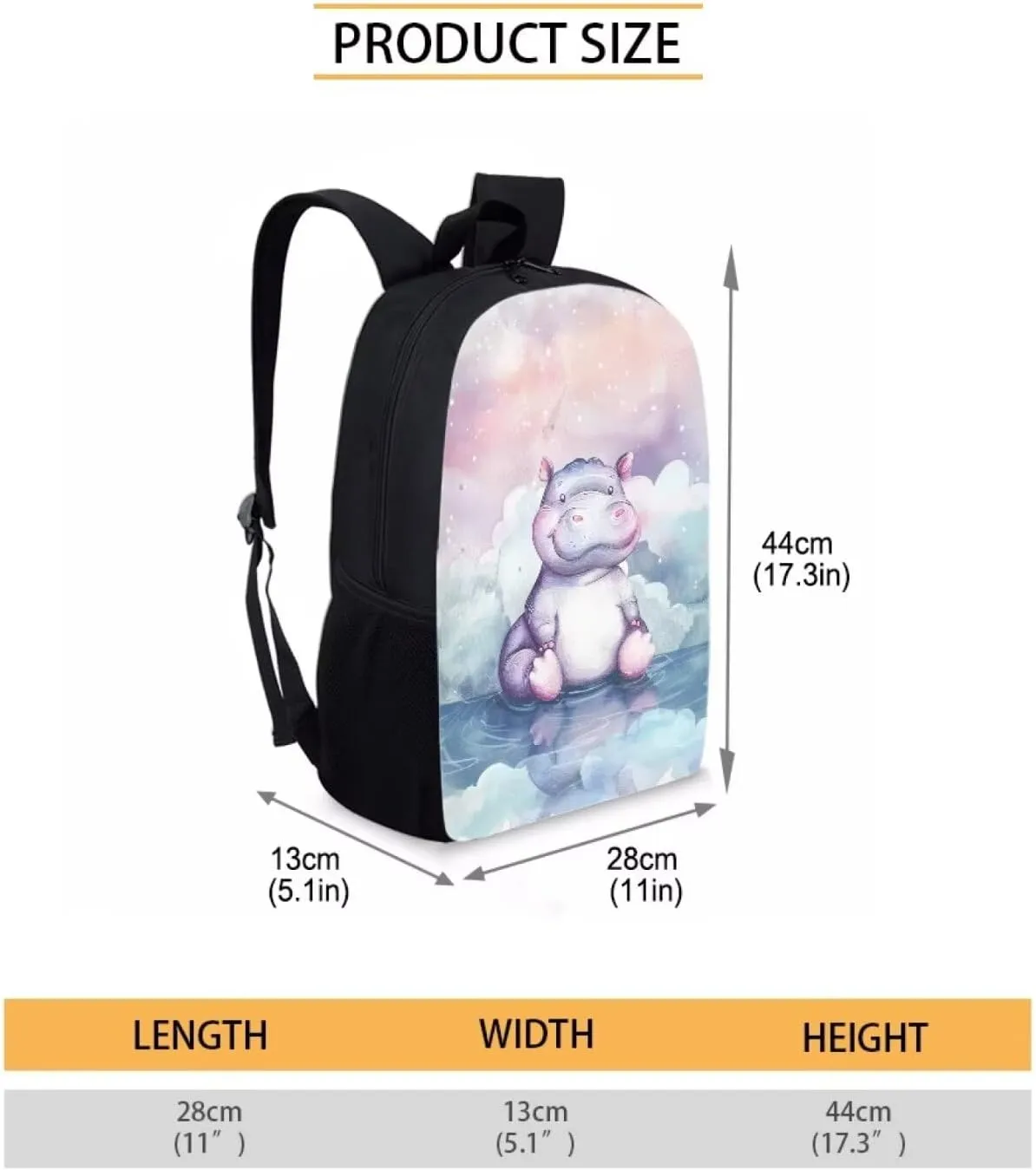 Anime Hippo Cloud Star Travel Backpack Girls Boys School Bookbag Kawaii Hiking Gym Backpack 17 Inch