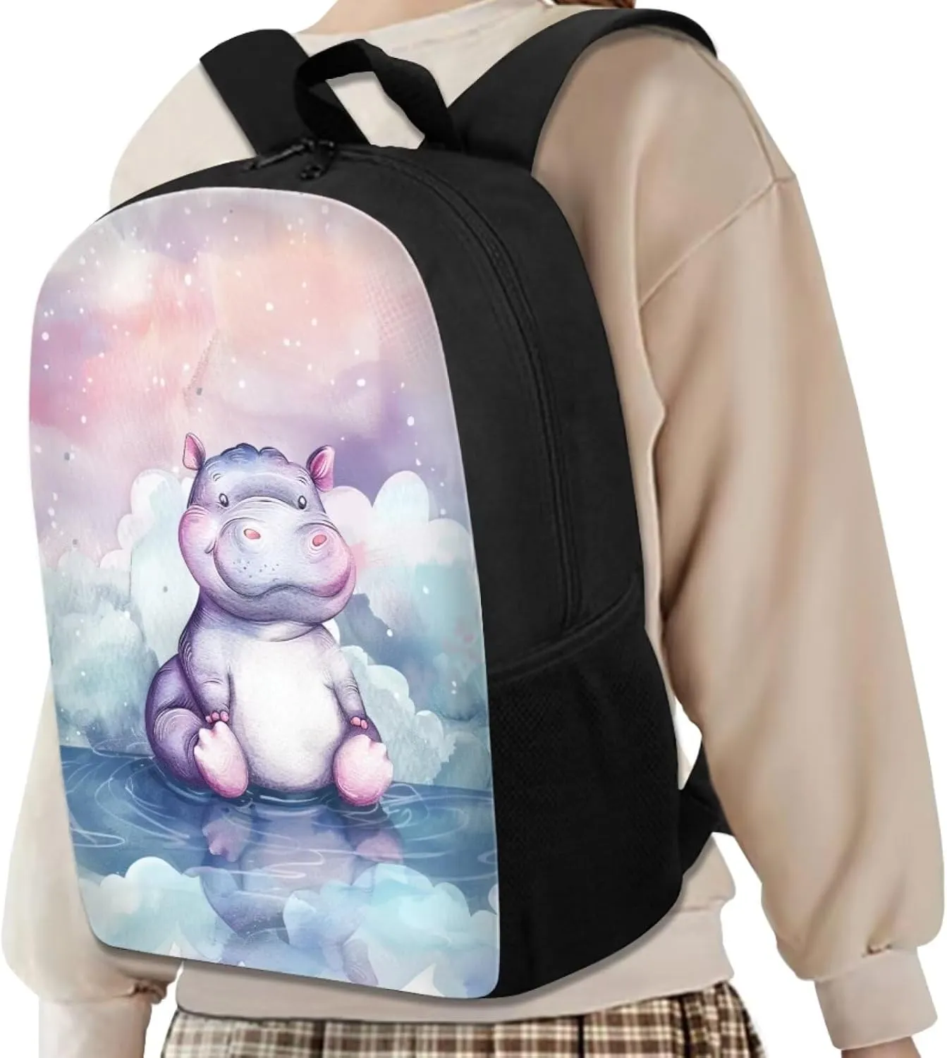 Anime Hippo Cloud Star Travel Backpack Girls Boys School Bookbag Kawaii Hiking Gym Backpack 17 Inch