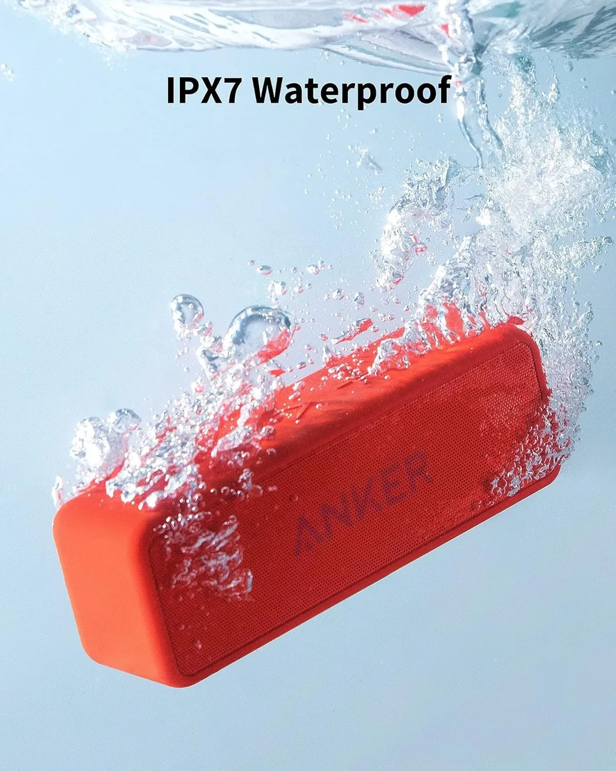 Anker SoundCore 2 Portable Bluetooth Speaker, Wireless, Enhanced Bass, 24-Hour Playtime, 66ft Range, IPX7 Water Resistant, Built-in Mic, Ideal for Travel , Compact and Easy to Use - Red
