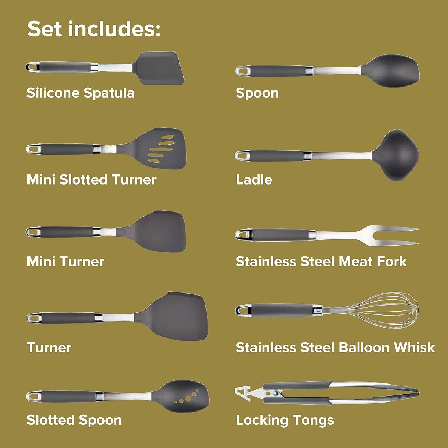 Anolon 10-Piece Nylon Mixed Tool Set, Graphite