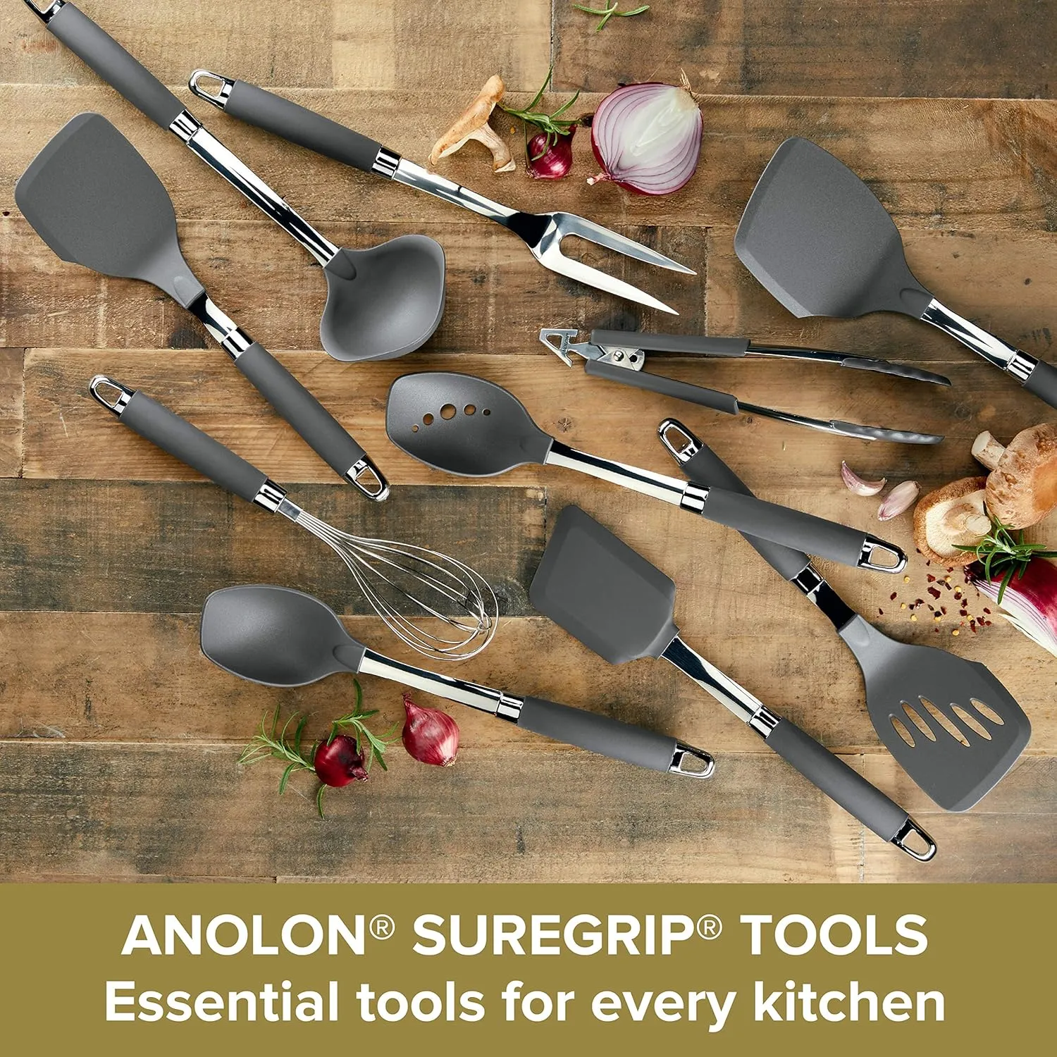 Anolon 10-Piece Nylon Mixed Tool Set, Graphite