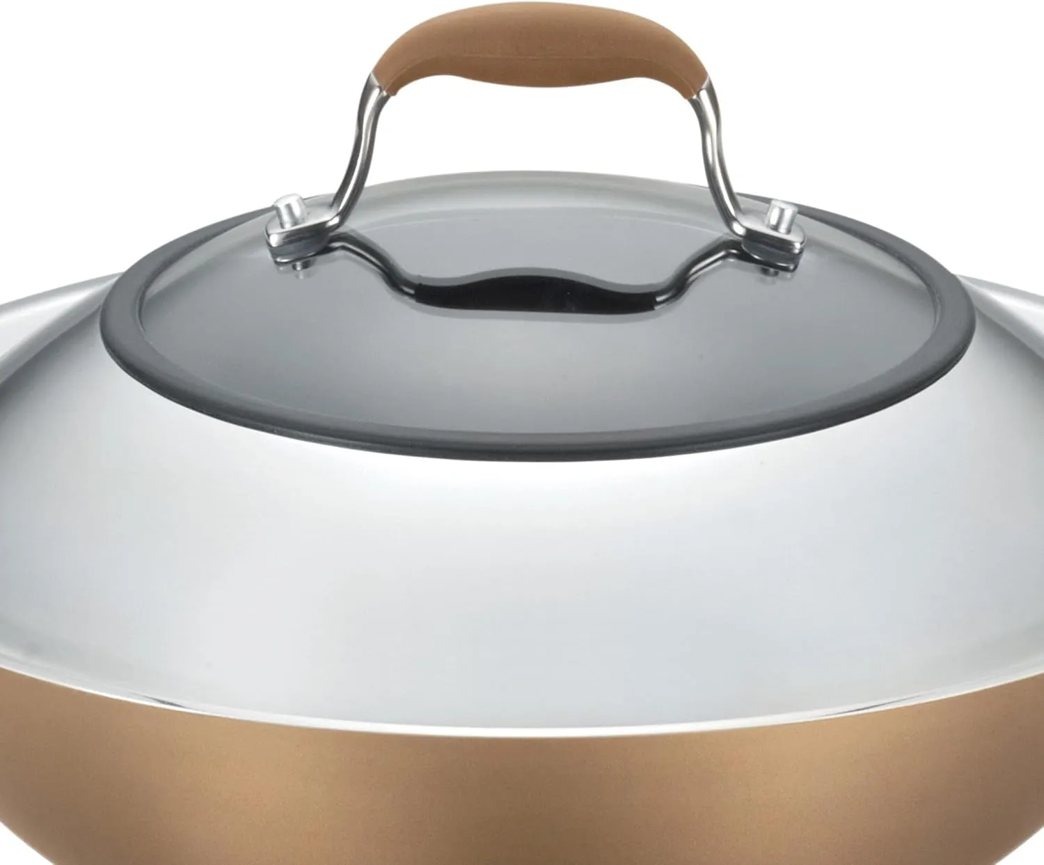 Anolon Advanced Hard Anodized Nonstick Stir Fry Wok Pan with Lid, 14 Inch, Bronze Brown