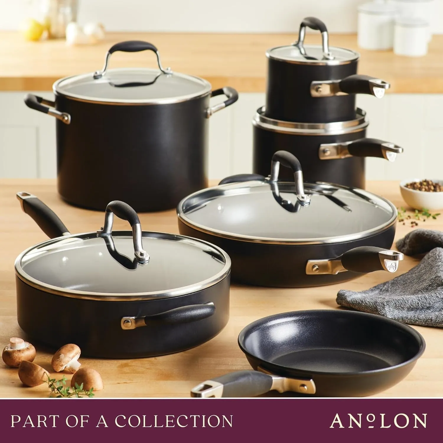 Anolon Advanced Home Hard-Anodized Nonstick Skillets (2 Piece Set- 10.25-Inch & 12.75-Inch, Onyx)