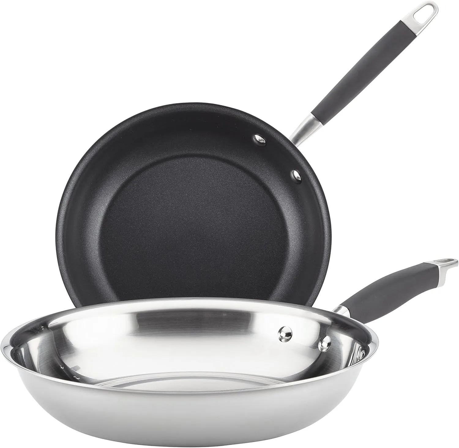Anolon Advanced Triply Stainless Steel Frying Pan Set / Fry Pan Set / Skillet Set - 10.25 Inch and 12.75 Inch , Silver
