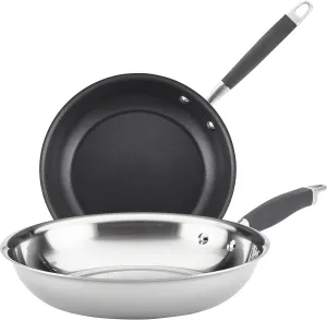Anolon Advanced Triply Stainless Steel Frying Pan Set / Fry Pan Set / Skillet Set - 10.25 Inch and 12.75 Inch , Silver