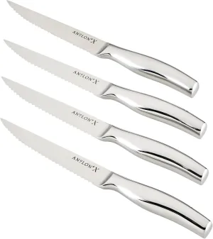 Anolon X 4 Piece Steak Knife Set, Japanese Stainless Steel, Four 5-Inch Serrated Steak Knives - Polished Stainless Steel