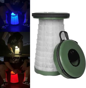 Anti-Stuck Collapsible Stool with LED Light, 440lbs Weight Capacity - Portable Folding Stool for Camping, Hiking, BBQ, Travel, Fishing, Indoor & Outdoor Use (Green)