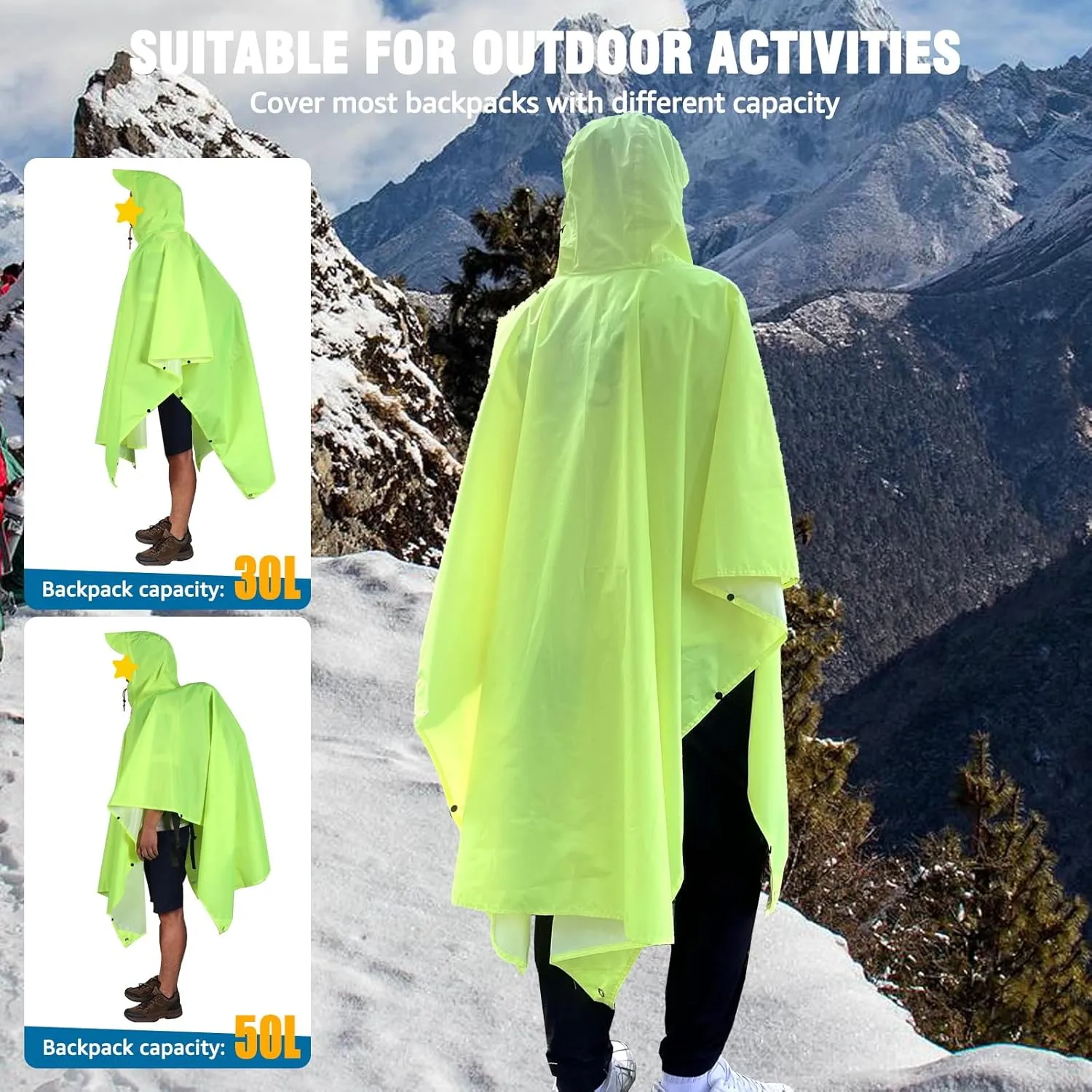 ANYOO Hooded Rain Poncho for Adults Waterproof Lightweight Rain Coat for Men Women Reusable Rain Jacket for Emergency Outdoor