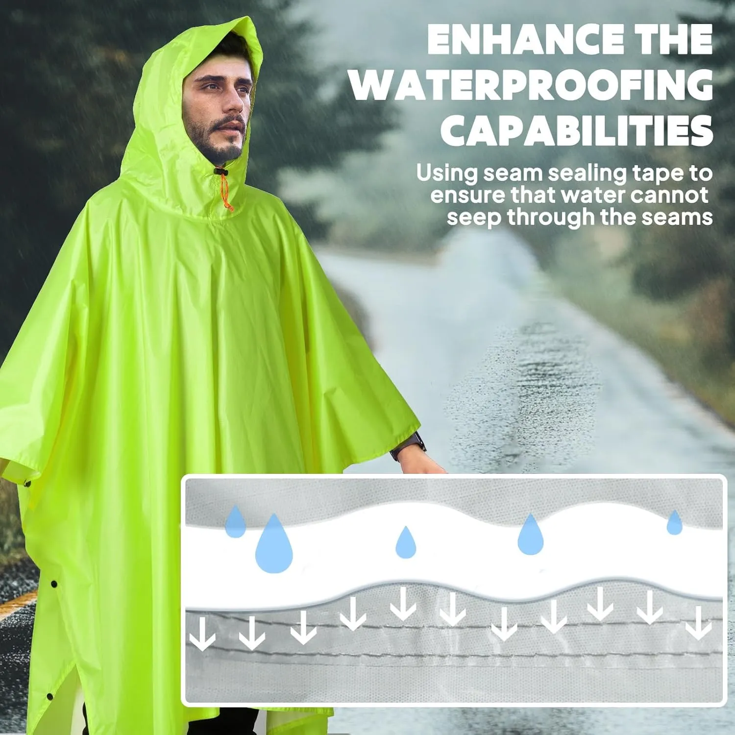 ANYOO Hooded Rain Poncho for Adults Waterproof Lightweight Rain Coat for Men Women Reusable Rain Jacket for Emergency Outdoor