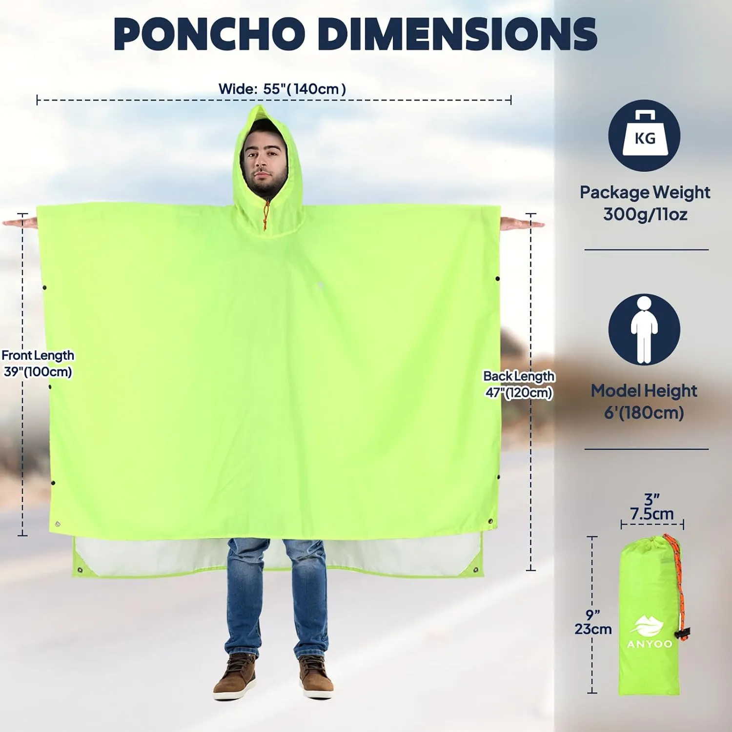 ANYOO Hooded Rain Poncho for Adults Waterproof Lightweight Rain Coat for Men Women Reusable Rain Jacket for Emergency Outdoor