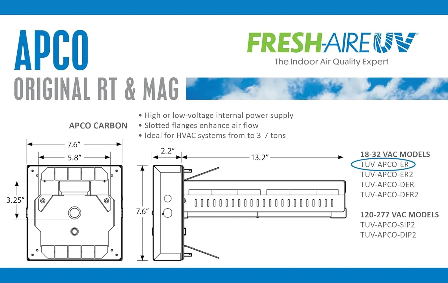 APCO Carbon Cell Matrix HVAC UV Air Purifier with Power Cord, Includes 1-Year UVC Lamp (18-32 VAC Series) # TUV-APCO-ER
