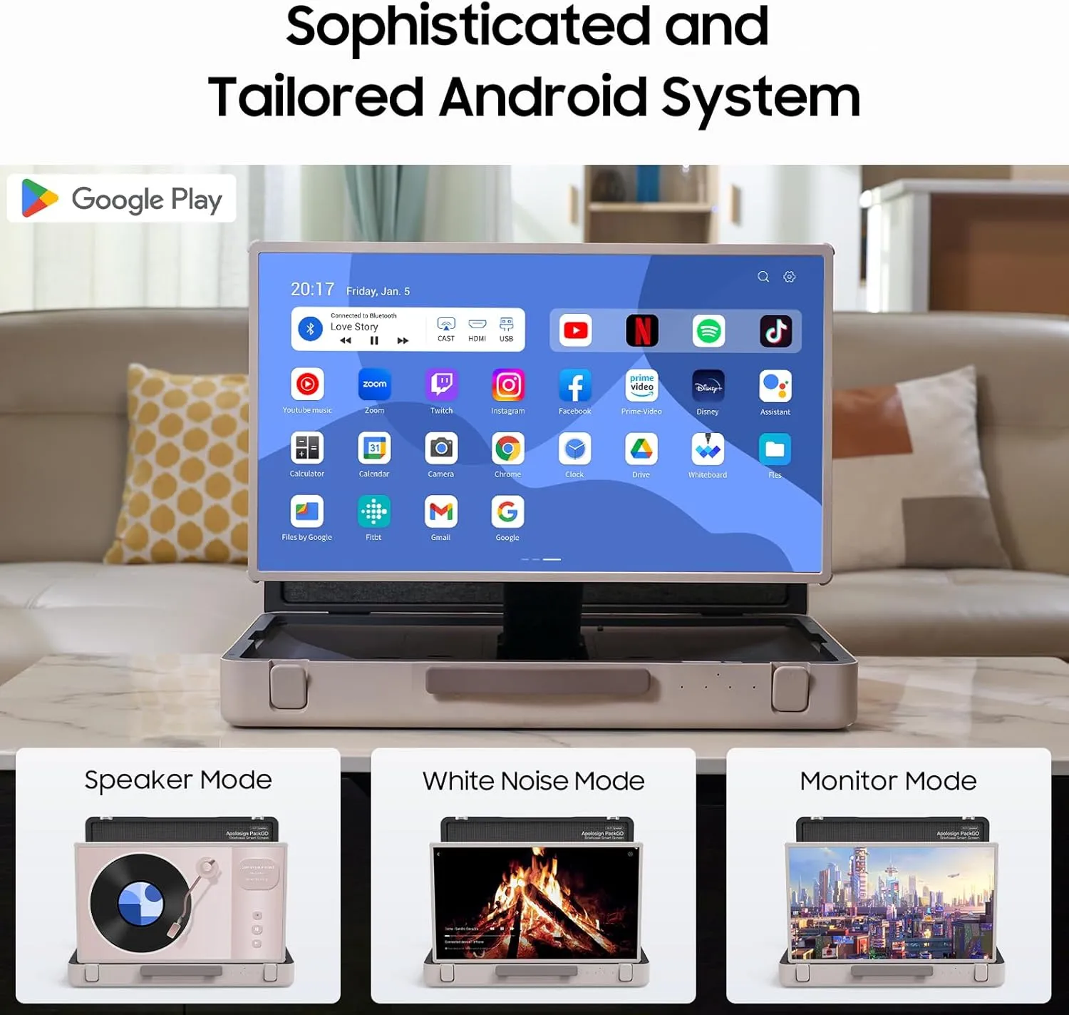 apolosign packgo® 27 inch Portable Briefcase TV, Portable Entertainment System, Android OS, Compact Suitcase Design, Bluetooth 3D Speakers, Built-in Battery 6H, Smart Screen for Travel & Parties