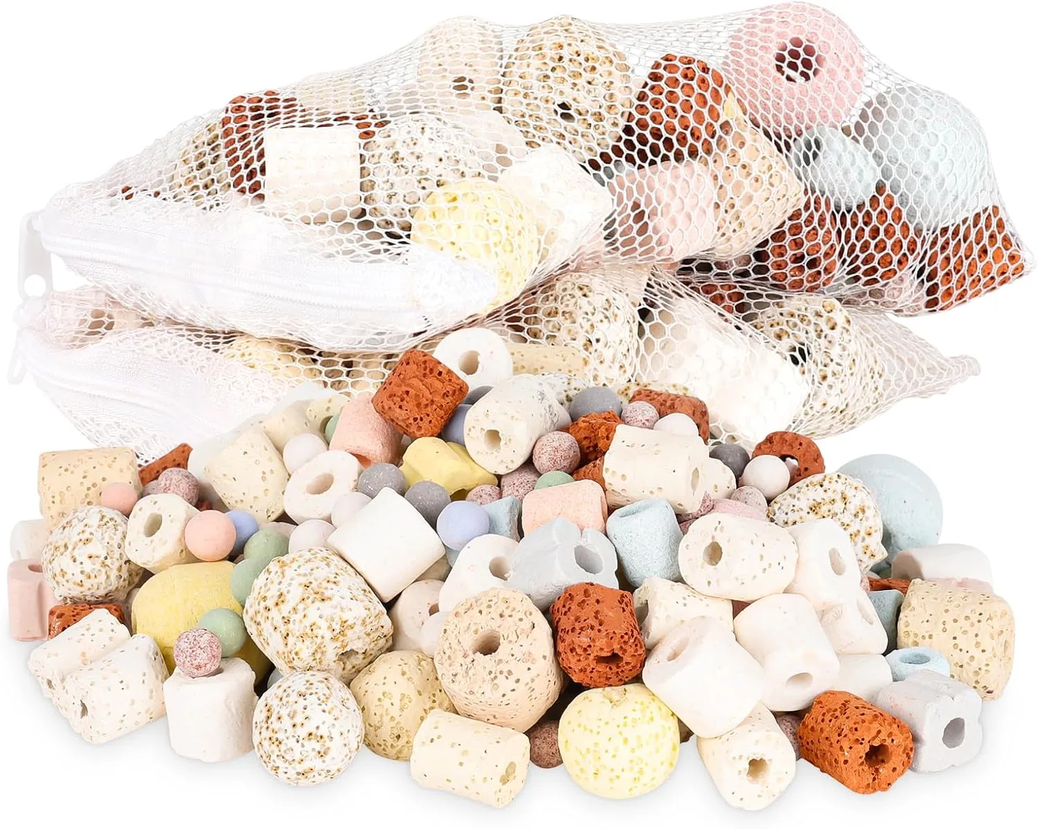 AQQA Aquarium Filter Media Balls 2.2lb (1000g) Aquarium Replacement Filter Balls 12-in-1 Ceramic Rings Set with Mesh Bag for Fish Tank, Pond, Canister Filter