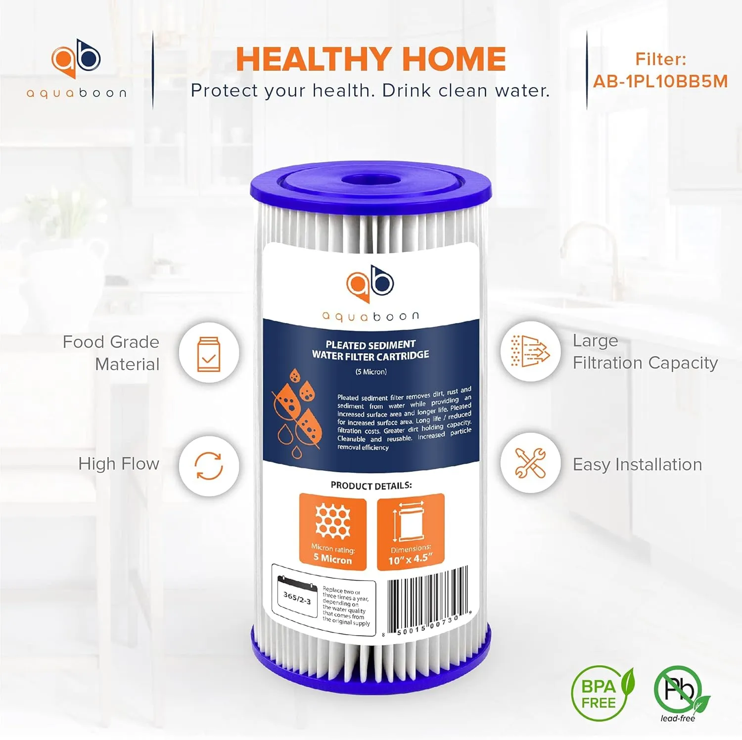 Aquaboon 5 Micron Pleated Sediment Water Filter 10 x 4.5 Cartridge - Whole House Water Filter Replacement - Whole House Water Filters Cartridges Compatible with Well Filters FXHSC, R50-BBSA, 20-Pack